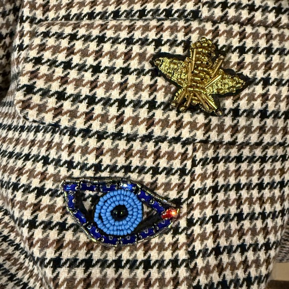 NWT Anthropologie Appliqué Women's Houndstooth Blazer with Gorgeous Beading L - Picture 8 of 16